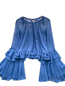 Camisa <span class=keywords><strong>de</strong></span> Gasa Francesa para Mujer, Estilo Dulce Otoñal, Manga Trompeta, Blusa Delgada - Product Image 5