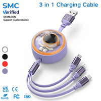 Kabel Pengisi Daya 3-in-1 Grosir, Kabel Retraktil Portabel Tipe-C//L/Micro, Transmisi Data untuk Perangkat Seluler, Kotak Hadiah