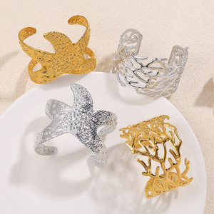 Fashion Cuff <b>Bracelets</b> Starfish Hollow Design Gold Silver Plated Stainless Steel Women's Party Jewelry Wide Open <b>Bangle</b> - Product Image 1