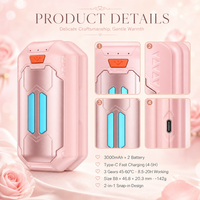 Chauffe-mains rechargeable rose 2026 au design mignon Mecha, or rose, portable USB 6000mAh, chauffe-poche extérieur avec lumière LED pour voiture