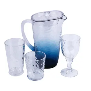 थोक बड़े-क्षमता 1.8L पीने पानी पिचर घड़ा रंगीन प्लास्टिक ठंड सुराही पानी कप के साथ सेट 3 प्लास्टिक कप