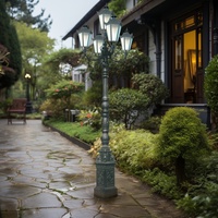 Lampadaire de jardin rétro européen Tige de fer en aluminium IP65 Abat-jour en verre étanche Source de lumière LED 220V AC solaire Paysage