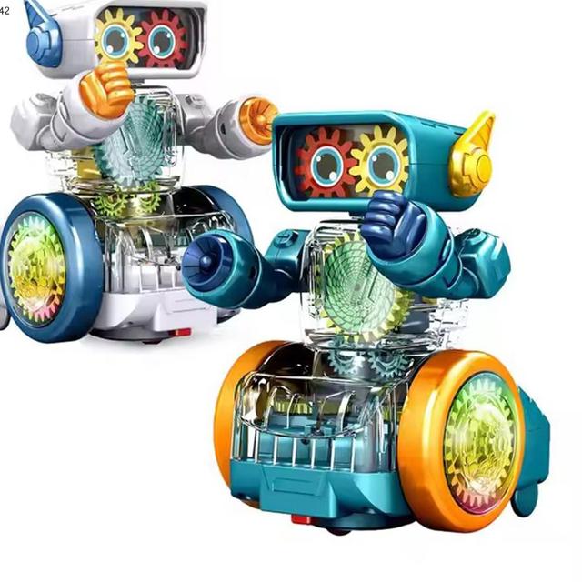 High Quality Toy Robot Battery Operated Lighting Music Universal Wheel Transparent Gear Stem Toys Educational Robot