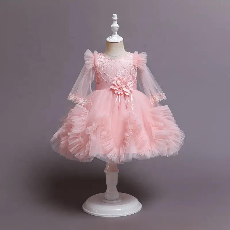 Best selling tulle half sleeves little princess toddler fairy floral fancy gown 2 years girl baby dress