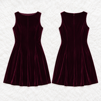Robe Mini Bordeaux Velours Sans Manches Col Bateau Fit Flare Ligne A Cocktail Soirée OEM ODM Grossiste Usine B2B Mode Femme