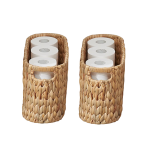 Support de papier toilette en jacinthe d'eau naturelle tressé à la main avec poignées intégrées pour salle de bain – Offre spéciale - Product Image 5