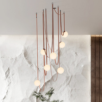 Lustre en verre suspendu LED décoratif moderne nordique en cuir, taille personnalisée, lumière protectrice pour les yeux, luminaire de décoration intérieure pour escalier