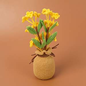 Fleurs au crochet faites à la main, bouquet de fleurs au crochet en forme de chèvrefeuille, cadeau de Saint-Valentin <span class=keywords><strong>pour</strong></span> la décoration intérieure - Product Image 3