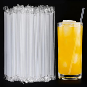 Pajitas de Plástico PP Transparentes de 12*230mm, Grandes, Envueltas Individualmente, para Botellas de Jugo y Vasos, en Oferta - Product Image 1