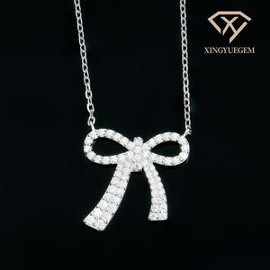 Collier pendentif nœud papillon en argent sterling 925 de haute qualité, design tendance, avec moissanite taille brillant rond - Product Image 5