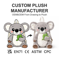 Sac à dos en peluche koala personnalisé avec motif de feuille, jouet en peluche doux pour enfants, fabricant de jouets en peluche personnalisés