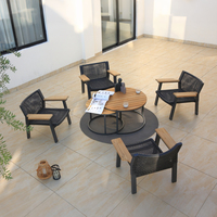 Sillón Individual Moderno de Ratán y Aluminio OSMEN SPAIN con Brazos de Teca - Muebles de Exterior para Patio y Balcón