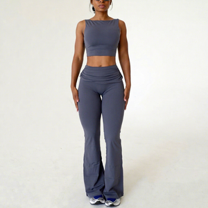 Leggings de yoga taille haute évasés pour femme, couleur unie, design froncé, sans couture, respirants, extensibles dans les quatre sens, Spandex/Nylon - Product Image 1