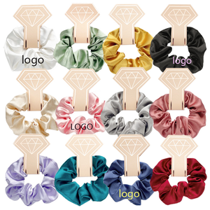 Yuxi LOGO personalizado seda satén Scrunchie Color sólido tela Flor del pelo europeo y americano lazo elástico accesorios para el cabello - Product Image 1