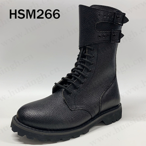 CMH, bottes de ranger français en cuir gaufré extra-haut bottes de combat à semelle en caoutchouc Goodyear anti-humide avec double boucles HSM266 - Product Image 2