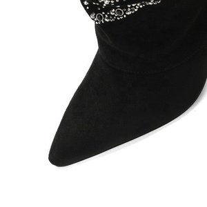 Bottines <span class=keywords><strong>noires</strong></span> à strass pour femmes, à bout pointu, talons hauts, style western glamour, souples, pour l'automne et l'été, rehaussant la silhouette - Product Image 5