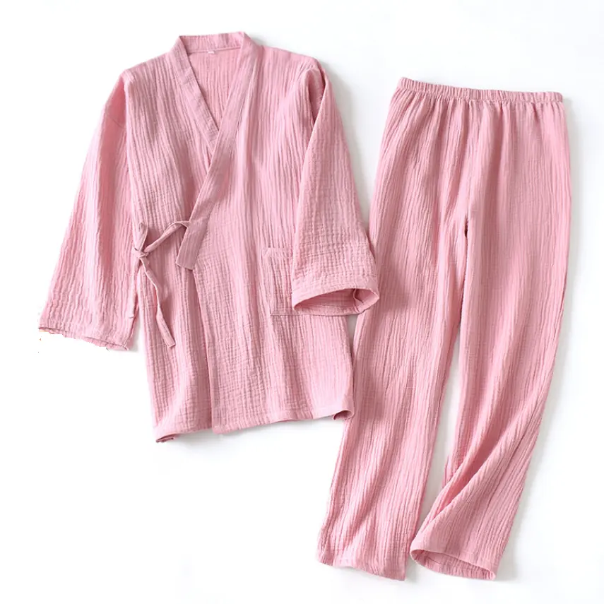 100% cotton Soft And Light Weight Long Sleeve muslin Pajamas Two-piece set sleepwear For Women And Men