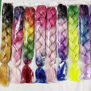 24 pouces coloré soie paillettes Jumbo tresse brillant coloré <span class=keywords><strong>boxe</strong></span> africaine tresse Ombre couleur Laser soie tresse cheveux - Product Image 6