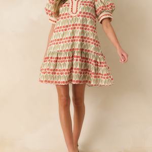 Vestido de Lino y Algodón con Volantes, Elegante y Moderno, Cuello en V, Casual, Corte en A, Manga Corta, Midi, Verano, para Mujer - Product Image 1