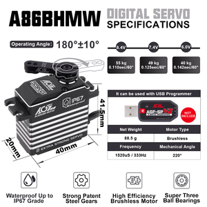 AGFRC 55KG, Motor sin Escobillas Programable a Prueba de Agua, Tamaño Grande, Color Negro, A86BHMW, para Camioneta/Buggy RC 1/8 - Product Image 4