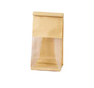 Bolsas para pan, bolsa para pan tostado, papel Kraft con ventana de visualización de plástico, sello lateral de ocho, blanco, a prueba de grasa, marrón, Bosheng para alimentos