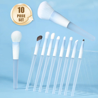 Ensemble de 10 pinceaux de maquillage synthétiques doux - Kit de pinceaux pour fond de teint, blush, fard à paupières, pinceaux de voyage portables, collection de pinceaux cosmétiques