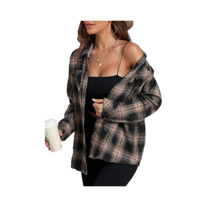 Blusa Vintage de Estilo Dulce para Mujer, Camisa Casual de Manga Larga con Estampado a Cuadros, Cuello Camisero de Algodón Suave, OEM Disponible - Product Image 2
