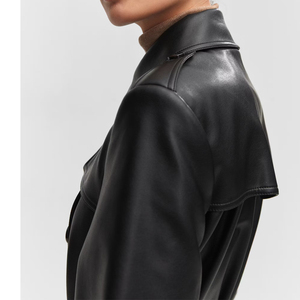 Abrigo de Cuero para Mujer de Alta Calidad, Diseño de Moda Invernal, Cuello Camisero, Diseño Personalizado, Manga Larga - Product Image 3