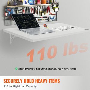 White 39.37\&quot; X 19.69\&quot; Wall-Mounted Foldable Desk Iron Bracket Drop Leaf <strong>Table</strong> for Home <strong>Office</strong> Dining Laundry Bar <strong>Small</strong> <strong>Spaces</strong> - Product Image 3