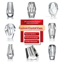 Vase en cristal K9 à facettes géométriques, centre de table de luxe léger pour arrangements floraux ; Forme unique, bord biseauté, personnalisé