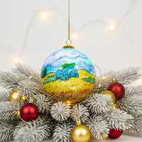 Boule de Noël en verre peinte à la main, boule de décoration de Noël peinte à la main avec un arbre de Noël peint à l'intérieur