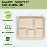 Plateau divisé Plateaux de service en bagasse Sugarfiber 10*8 pouces Plateau alimentaire 5 compartiments Assiettes en papier sectionnelles jetables sans PFAS