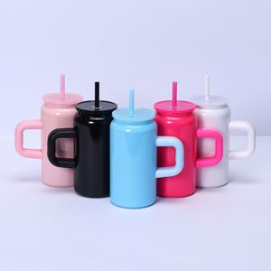Gourde isotherme créative portable en acier inoxydable à double paroi sans BPA de 16 oz avec poignée et paille pour l'extérieur - Product Image 2