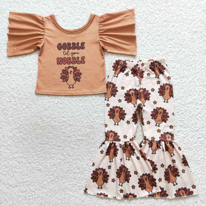 Ensemble 2 pièces pour filles et garçons, haut imprimé dinde avec pantalon, vente en gros, vêtements pour enfants pour Thanksgiving - Product Image 2