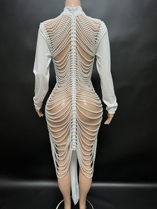 Nocance Novance en çok satan ürünler 2023 içi boş inci beyaz elbise parti sahne kostüm balo kıyafetleri balo kutlama elbiseleri - Product Image 3