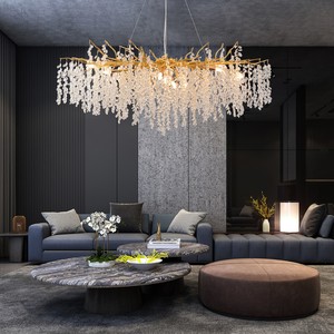 Tối Sang Trọng K9 Pha Lê Đèn Chùm Tua Nho Thiết Kế Nhôm Trong Nhà Mặt Dây Dẫn Đèn Với Cây Vàng Treo Hình Bầu Dục Hình Dạng Dẫn Ánh Sáng - Product Image 2