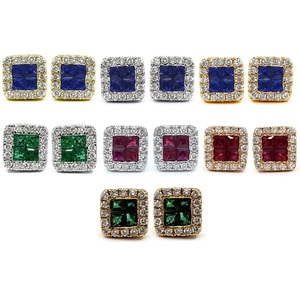 Boucles d'oreilles clous uniques en saphir princesse de qualité supérieure en or blanc 18 carats de conception carrée élégante en gros à Hong Kong - Product Image 4