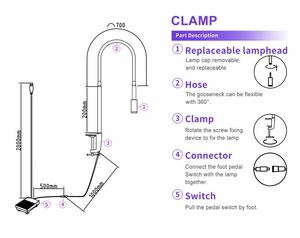 Lámpara UV LED Elanby 395-400nm para Curado de Pegamento de Pestañas, Potencia 5/10W, Longitud de Lámpara 180cm, con Abrazadera y Clip Flexible, Negro/Blanco - Product Image 3