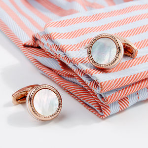 Mancuernillas Vintage, Mancuernillas para Hombre Más Vendidas, Botones Redondos de Latón con Incrustaciones de Concha y Oro Rosa de Lujo - Product Image 4