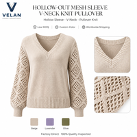 VELAN Bestsellers Pull en tricot fin à manches longues ajouré en acrylique pour femme – Collection Printemps