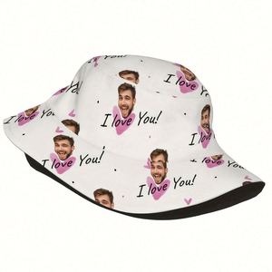 Unisex Polyester Bucket Hat Custom Photo Printed 'I Love You' Cartoon <b>Leaf</b> Design Perfect Street Style Fisherman Cap for Men - Product Image 3