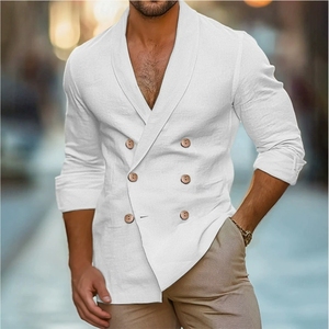 À la mode hommes transfrontalier printemps 2025 à manches longues solide <span class=keywords><strong>col</strong></span> châle bouton tenue décontractée <span class=keywords><strong>chemise</strong></span> - Product Image 3