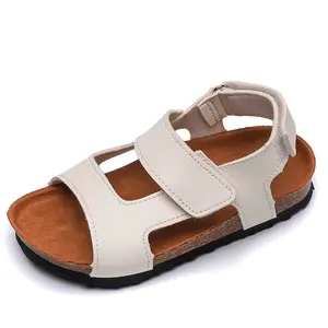 New Design Kids Girls Sandals with Cork Sole Foot Bed White Black Color Polyester Micro Fiber Summer Shoes Child Girl Back Strap