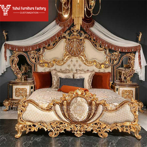 Letto Matrimoniale di Lusso in Legno Massello Italiano con Intagli in Stile Palazzo e Foglia d'Oro, Arredamento Camera da Letto <span class=keywords><strong>Reale</strong></span> per Casa o Appartamento - Product Image 1
