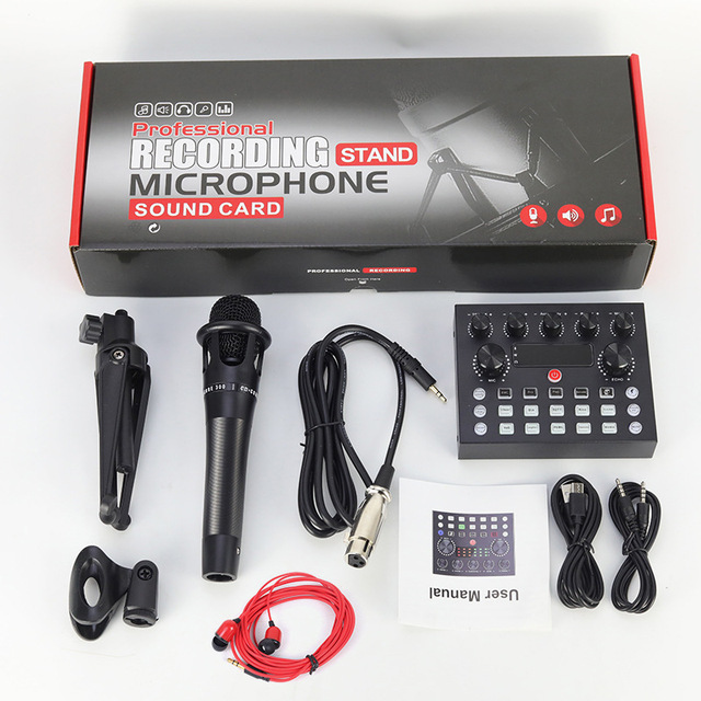 E300 Condenser Microphone Handheld Microphone Karaoke V8 Sound Card Anchor Live Recording Sound Card Set Complete Set