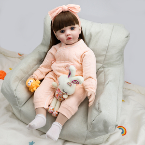 Yüksek Simülasyonlu 60cm Büyük Boy Reborn Bebek Kız, Köklendirilmiş Uzun Saçlı, Sarılabilen Yumuşak Gövdeli Bebek, 24 inç Gerçekçi Yenidoğan Bebek - Product Image 5