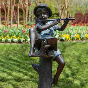 Gran antiguo jardín decoración Metal niños bronce niño tocando flauta estatua de bronce - Product Image 1