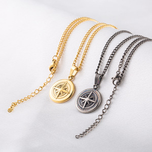 Stainless Steel Eight Pointed <b>Star</b> Coin Pendant Necklace Unisex Gold Antique Silver Geometric <b>Design</b> Jewelry For Men And Women - Product Image 1