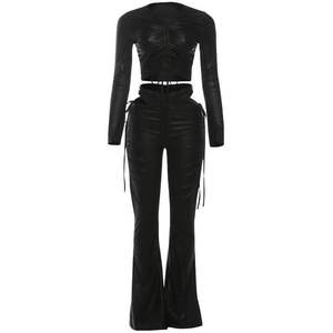 Ensemble 2 pièces personnalisé en cuir PU pour femme 2026 : Crop Top et pantalon sans taille, Costume Catsuit Adulte, Tenue Zentai - Product Image 3