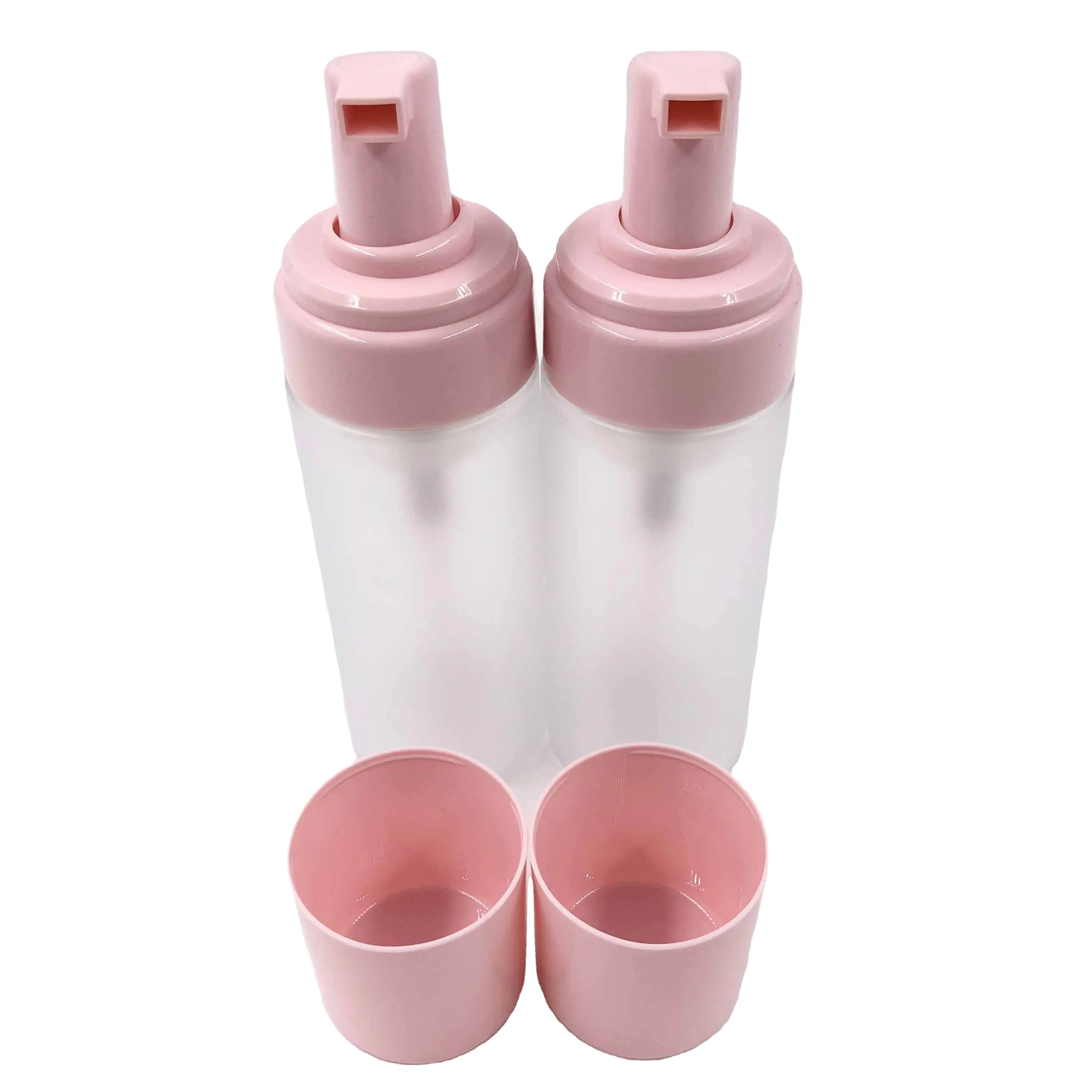 Botella de crema vacía de plástico PET, color rosa mate, de 150ml, para limpieza facial, con cabezal de bomba de pulverización, para embalaje de cosméticos
